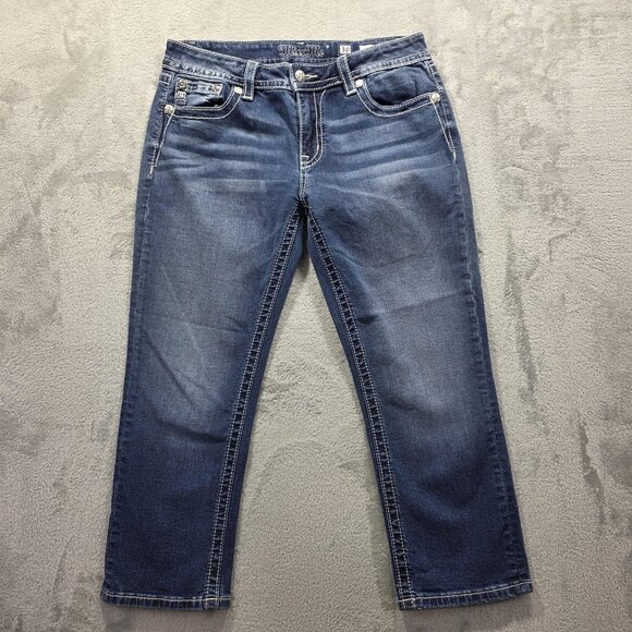 Miss Me Capri Jeans Womens 30 Blue Embroidered Floral Sequin Pockets M3315P - Picture 2 of 11